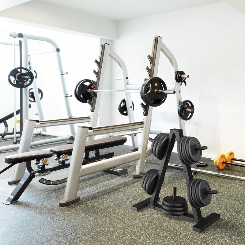 Durable Olympic Weight Plate Tree Rack Compact Space-Saving Steel Storage Stand