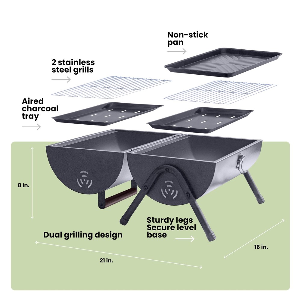 AGG Portable Charcoal Grill - 2-in-1 Tabletop BBQ & Griddle Combo - Compact M...