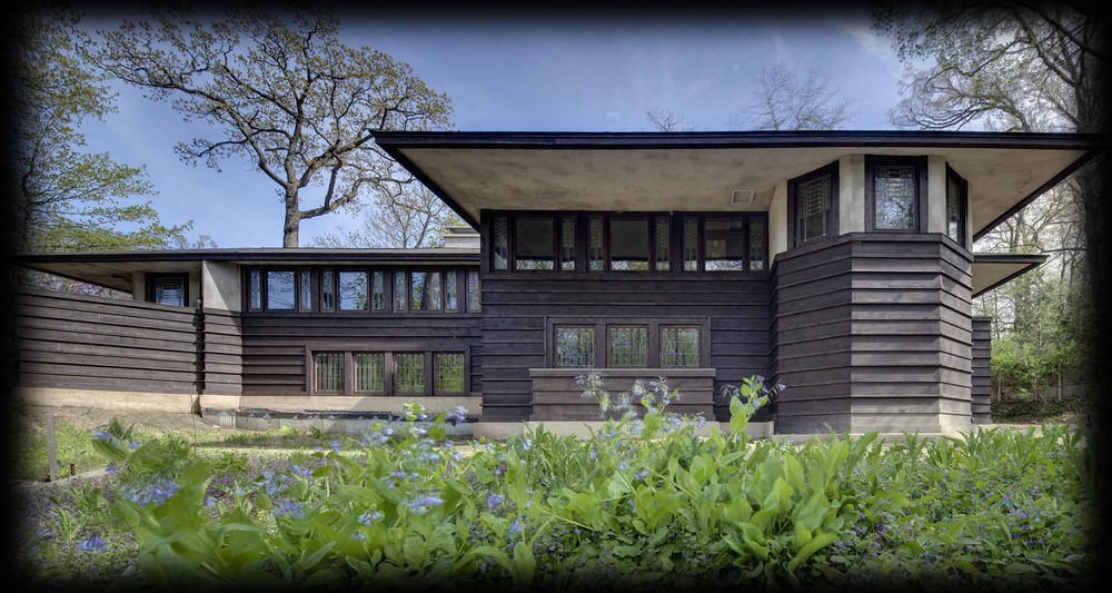 Frank Lloyd Wright Prairie Style hillside house, PRINTED Architectural plans