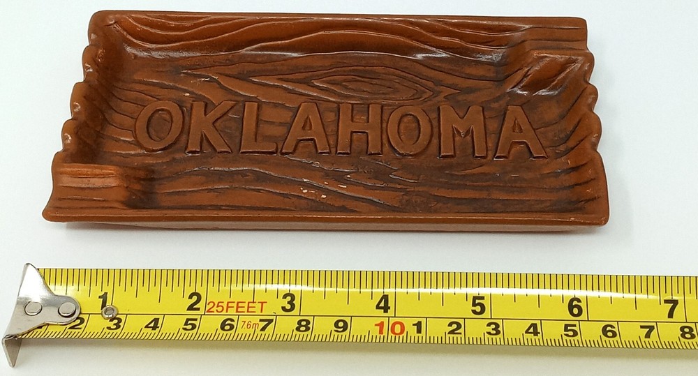 Oklahoma Ceramic Ashtray faux woodgrain pattern 6.25" x 3.25" rectangular 1" t