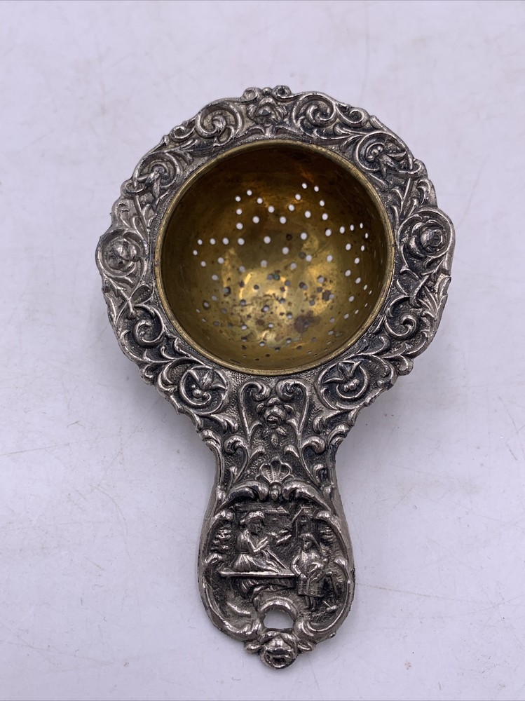 Antique German Silver Brass Tea Strainer 4”