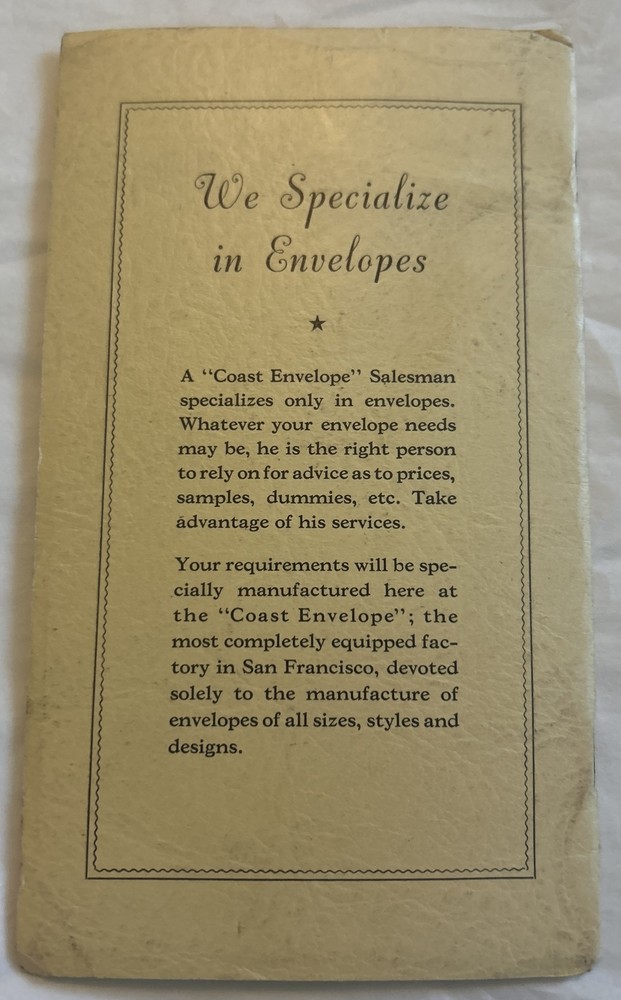 Vtg Manual of Postal Information Booklet 1949 Compliments of Coast Envelope Co.