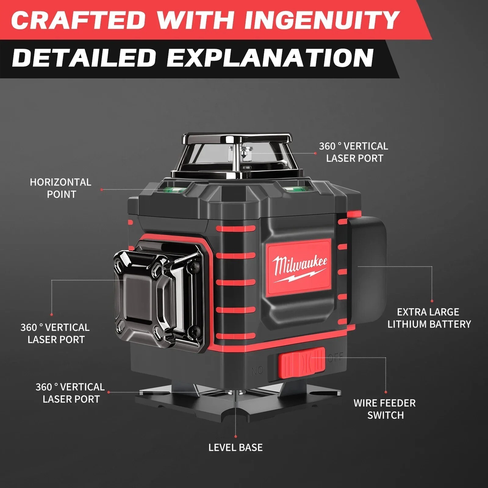 Milwaukee 360° Green Beam Cross laser level tools with Rechargeable Battery New