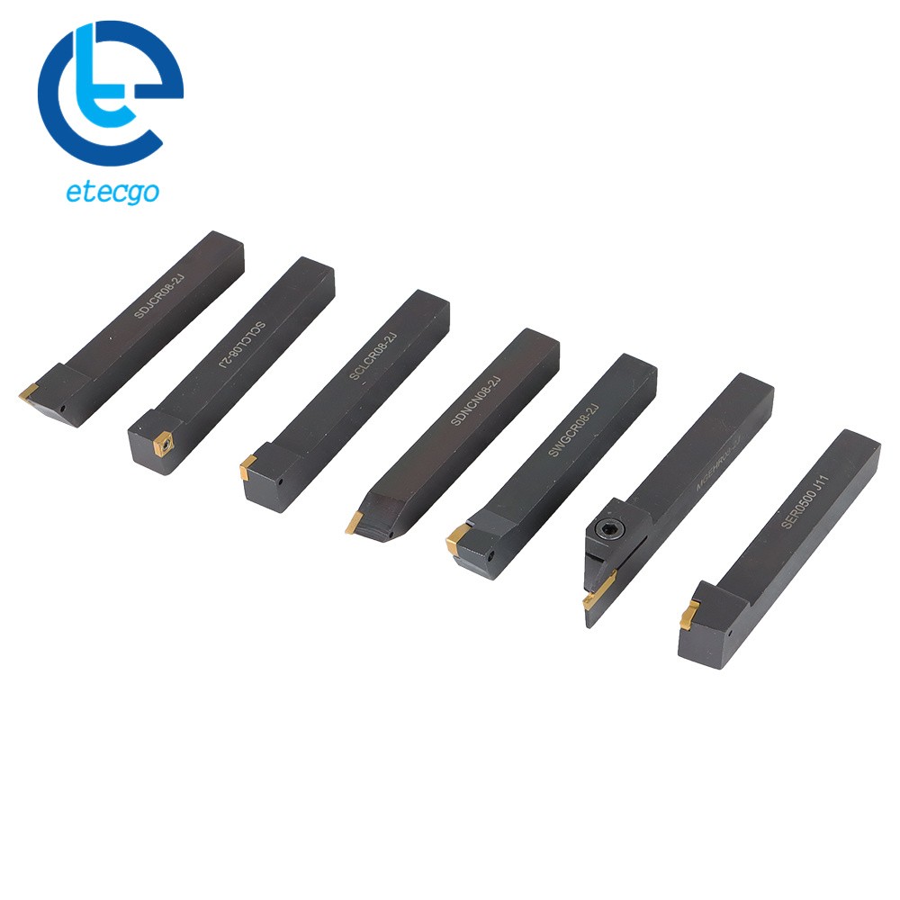 1/2" Lathe Turning Tools+Indexable Carbide Inserts With Storage Box 7Pcs