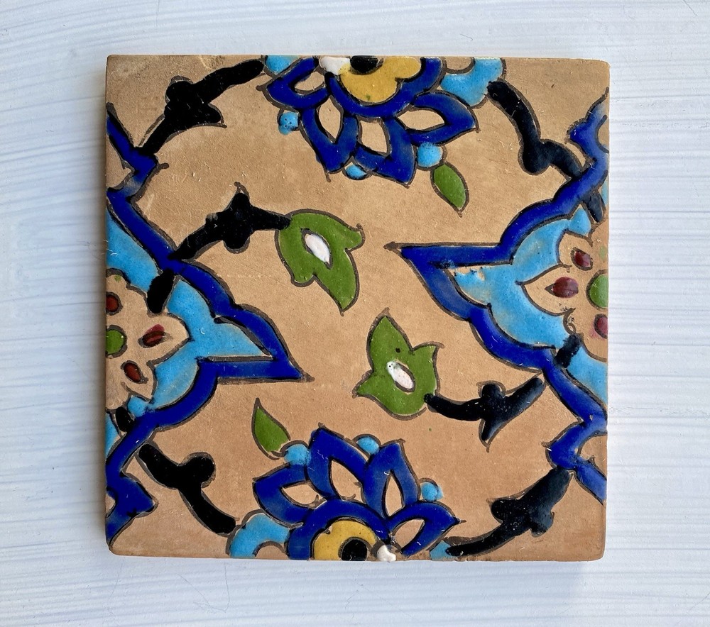 Antique Middle Eastern Hand Painted Pottery Tile
