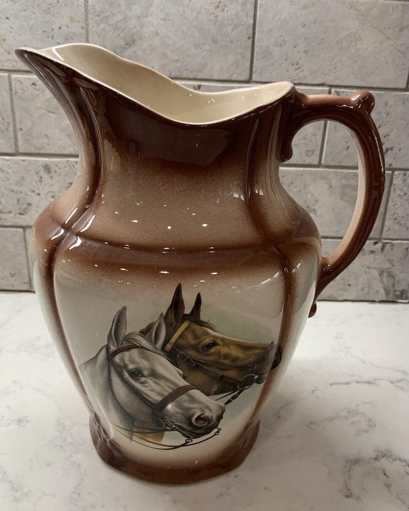 Vintage Bowl And Pitcher With Horses On It
