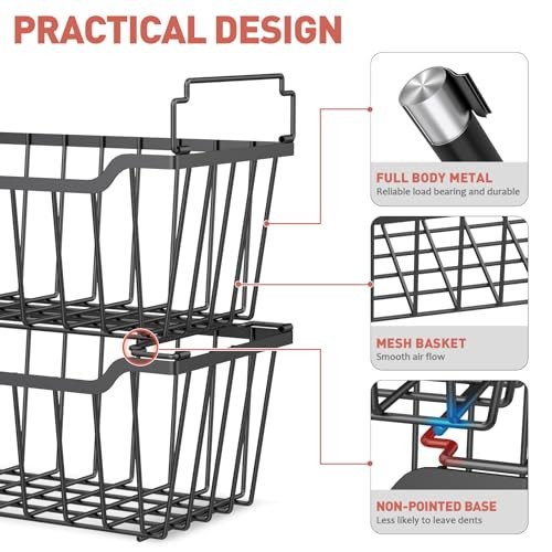 Freezer Organizer Bins with Foldable Handle Pack Stackable Freezer 8 Black