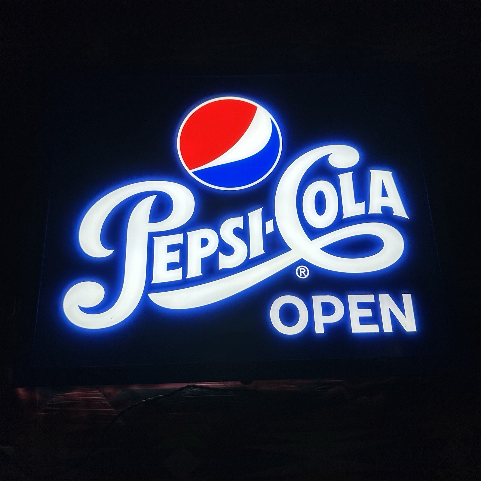 Blue Pepsi Cola Open Light Up Sign 20”x 16.5” (Power Cord Not Included) TESTED!