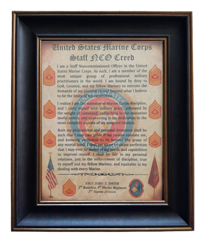 MC-BETTER: MARINE CORPS Staff NCO Creed FRAMED (B2) PERSONALIZED
