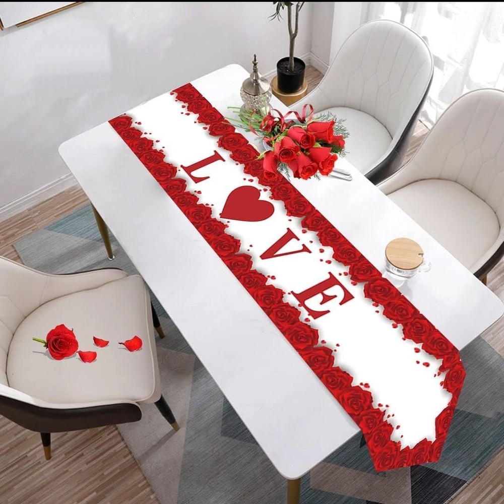 Valentine's Day Red Heart Table Runner & Covers