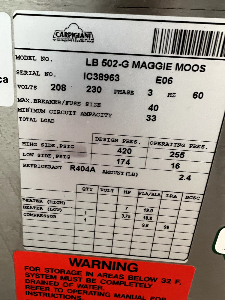 Carpagiani LB 502-G Batch Freezer