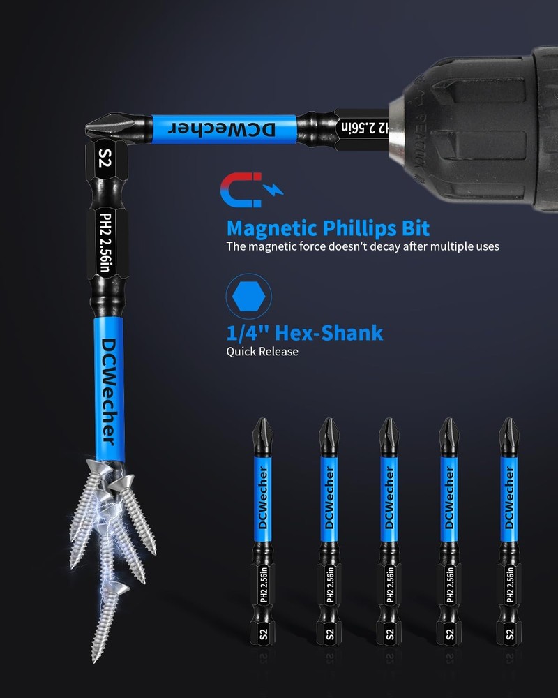 10Pack 2 Phillips Bits for Impact Driver, 2.5Inch Magnetic Drill Screwdriver ...
