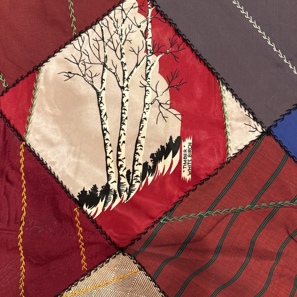 Vtg Silk Patchwork Crazy Quilt Hand Embroidered Signed 1958 Tice