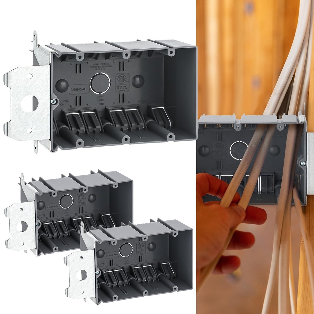 Copkim 3 Pcs 3 Gang Electrical Box Adjustable Old Work Outlet 49 gray