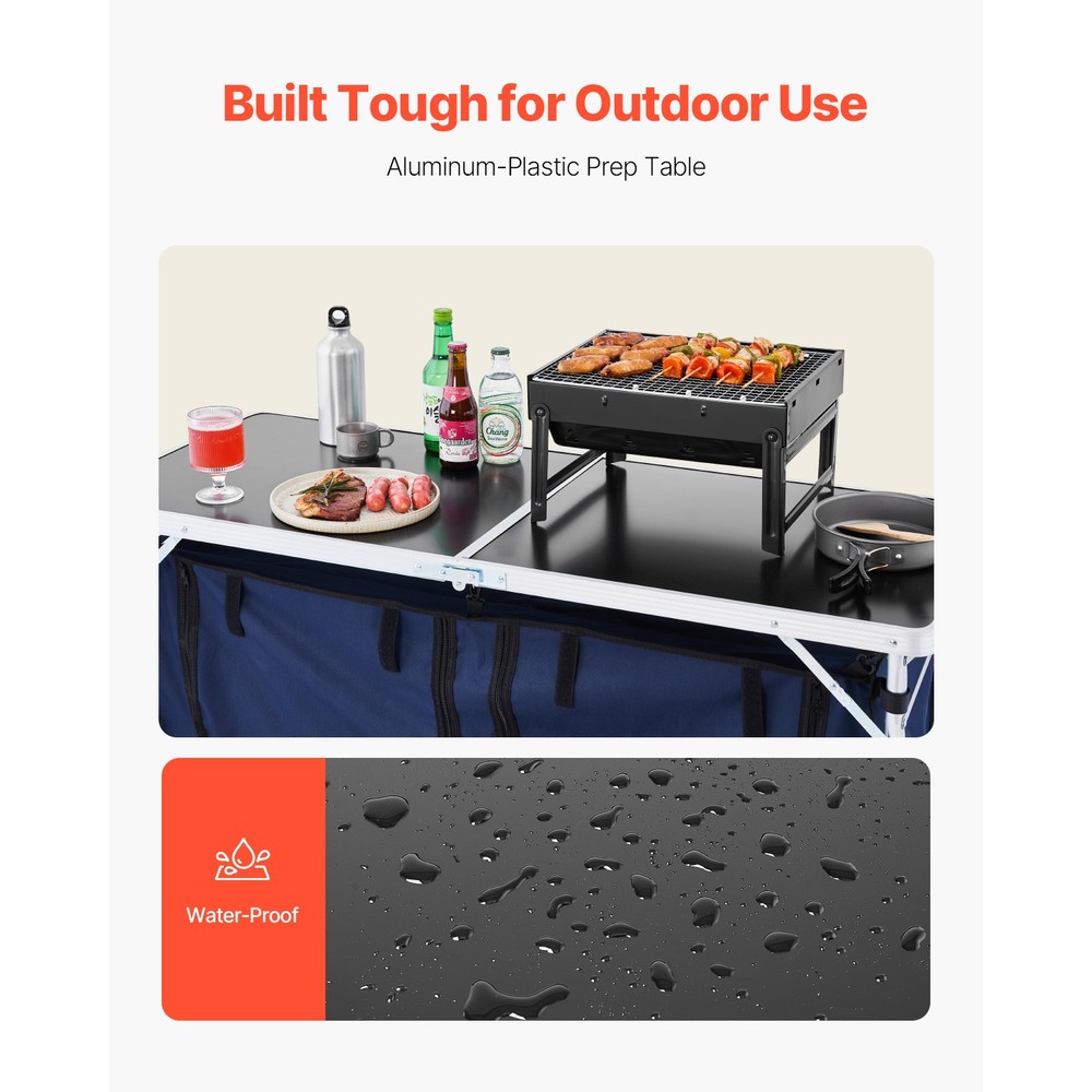 Portable Folding Camping Kitchen Table 3 Adjustable Heights Cook Station