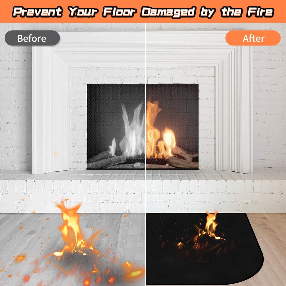 Fireproof Hearth Mat - D Shape, 36" x 24", Fire Resistant for Fireplaces & Wo...