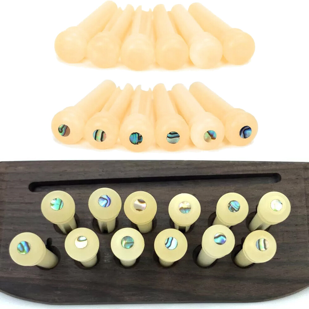 6PCS Guitar Pin String Peg Unbleached Bone Abalone shell Dot Luthier Bridge A