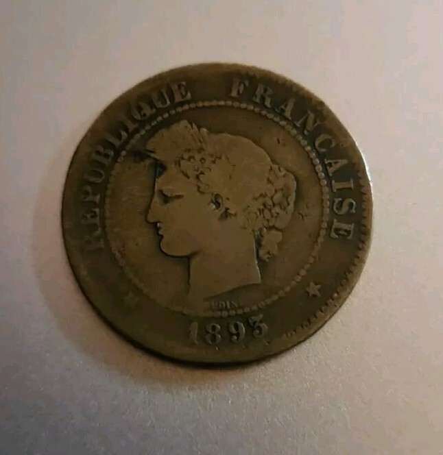 France, 5 Centimes 1893, as shown.