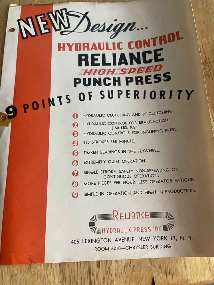 Reliance Hydraulic control High Speed Punch Press Brochure