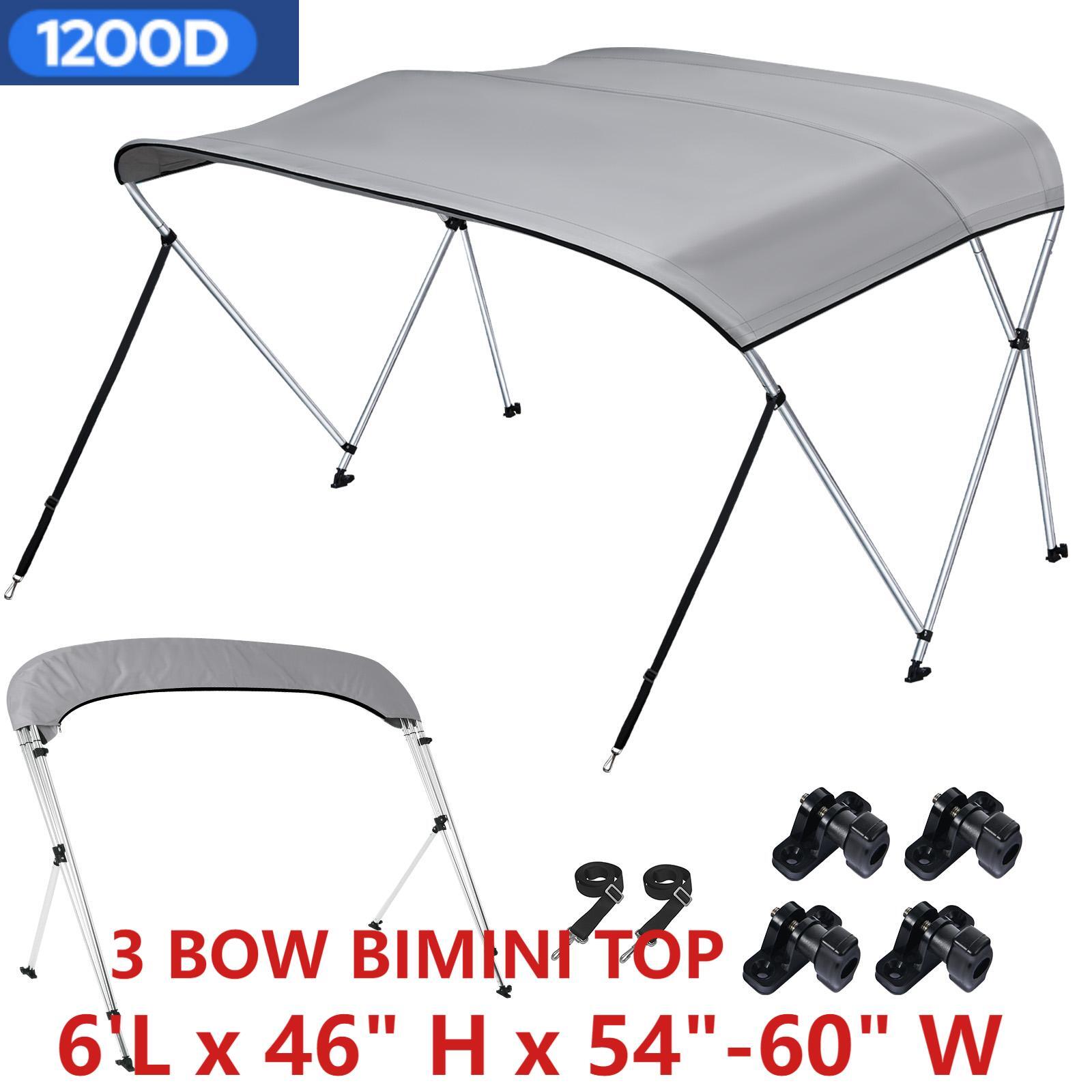 1200D Bimini Top 3 Bow / 4 Bow Canopy Boat Cover 6ft/ 8ft Long With Rear Poles