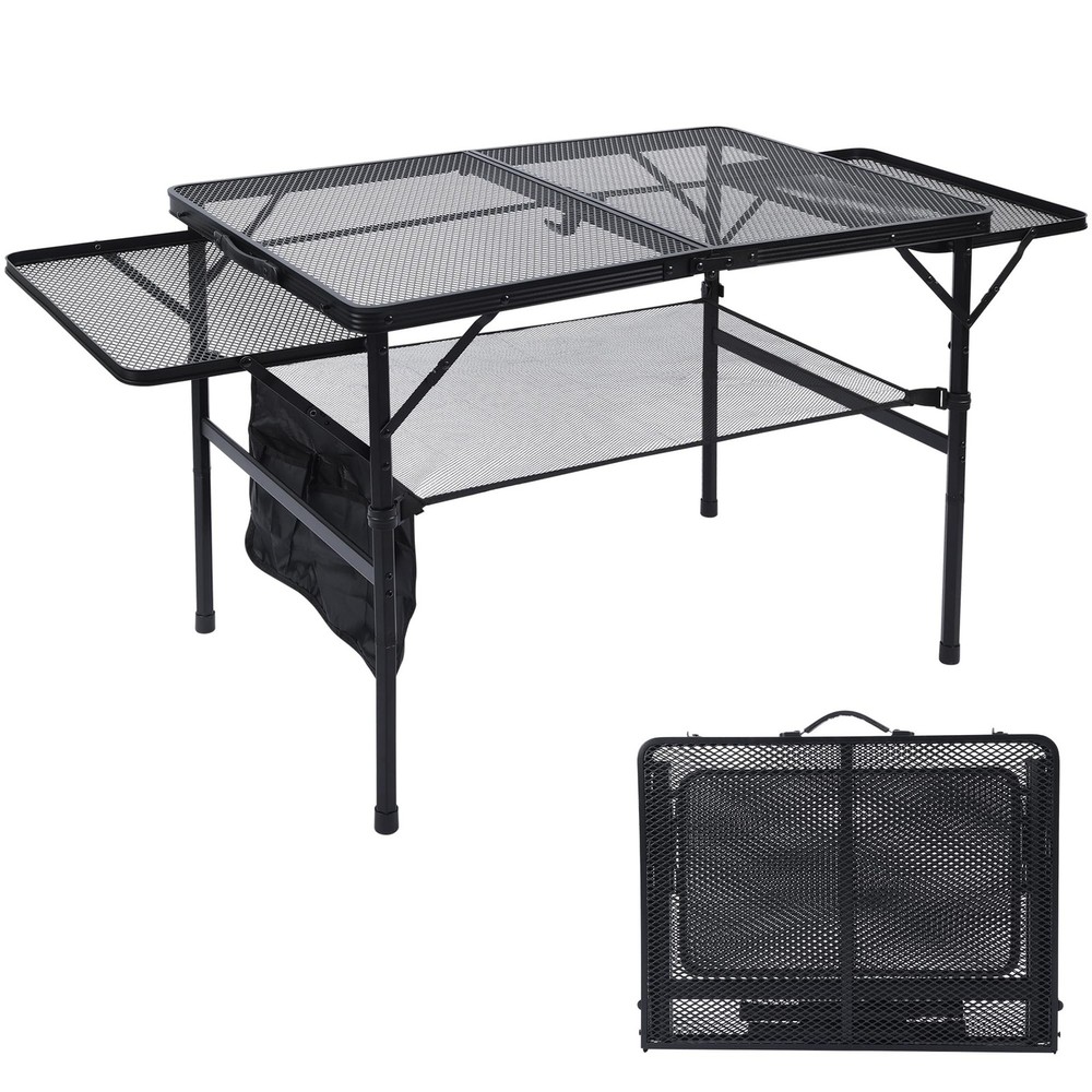 Folding Grill Table, 3x2 FT Portable Camping Table with 2 Wing Panels, Height...