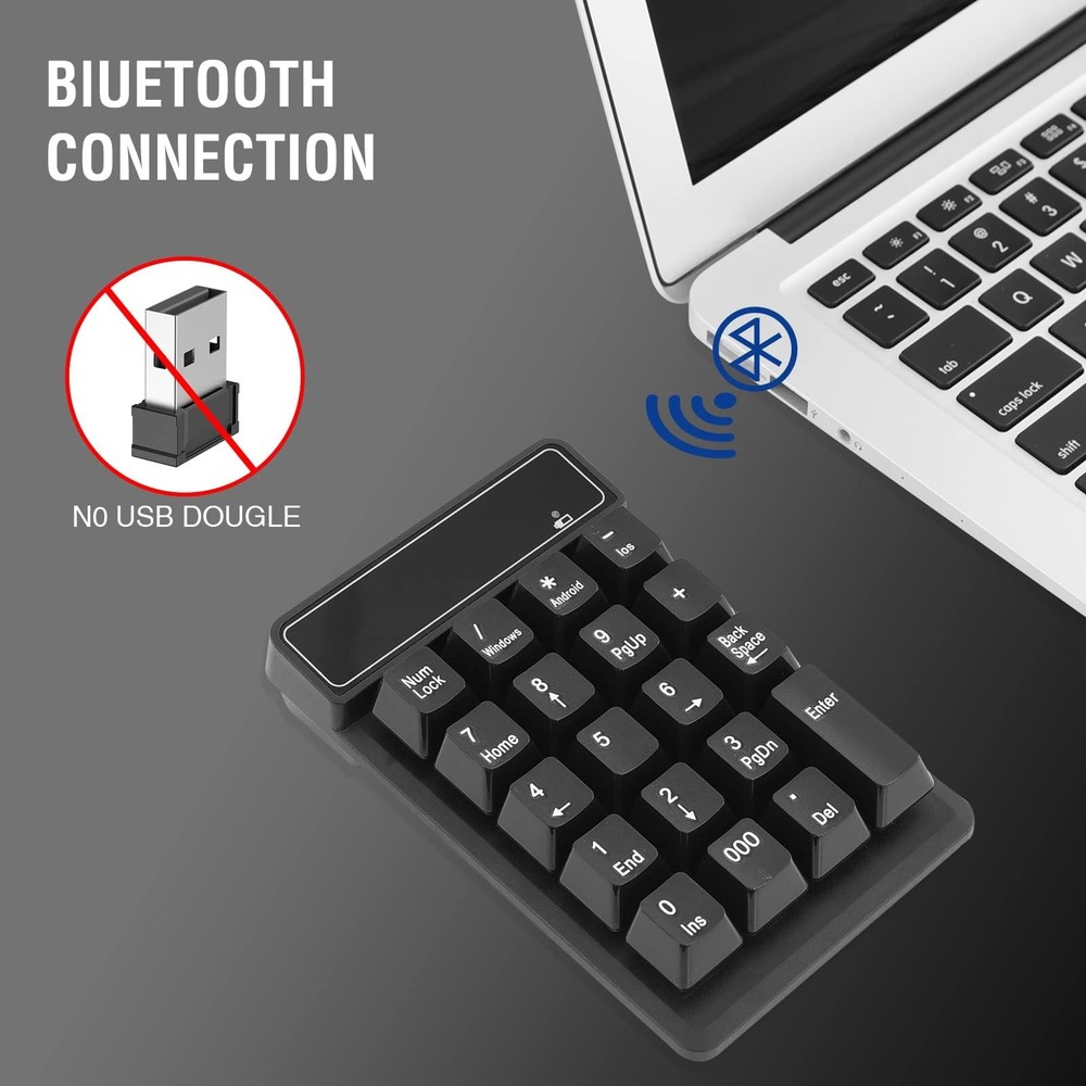 Bluetooth Number Pad 19-Keys Wireless Numeric Keypad Portable Mini Accounting
