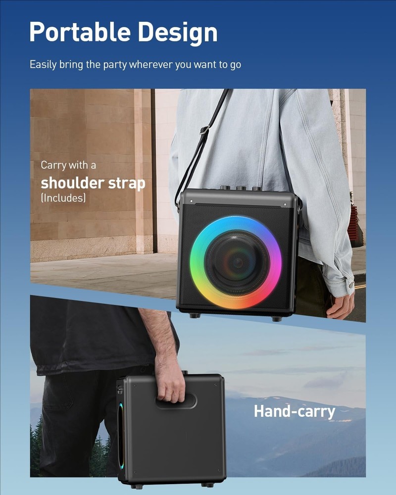 Karaoke Machine with 2 Wireless Rechargeable Microphones: Portable Bluetooth ...