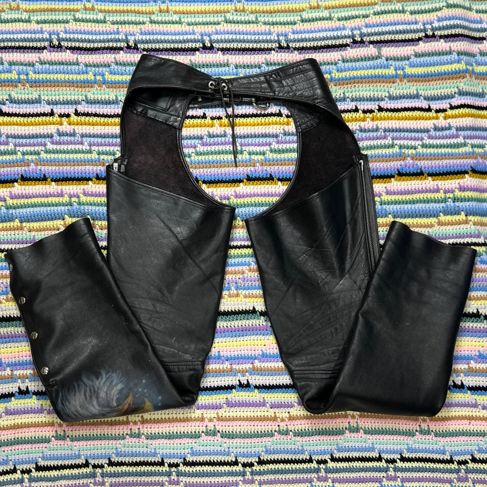 90s Genuine Leather Custom Painted Motorcycle Chaps