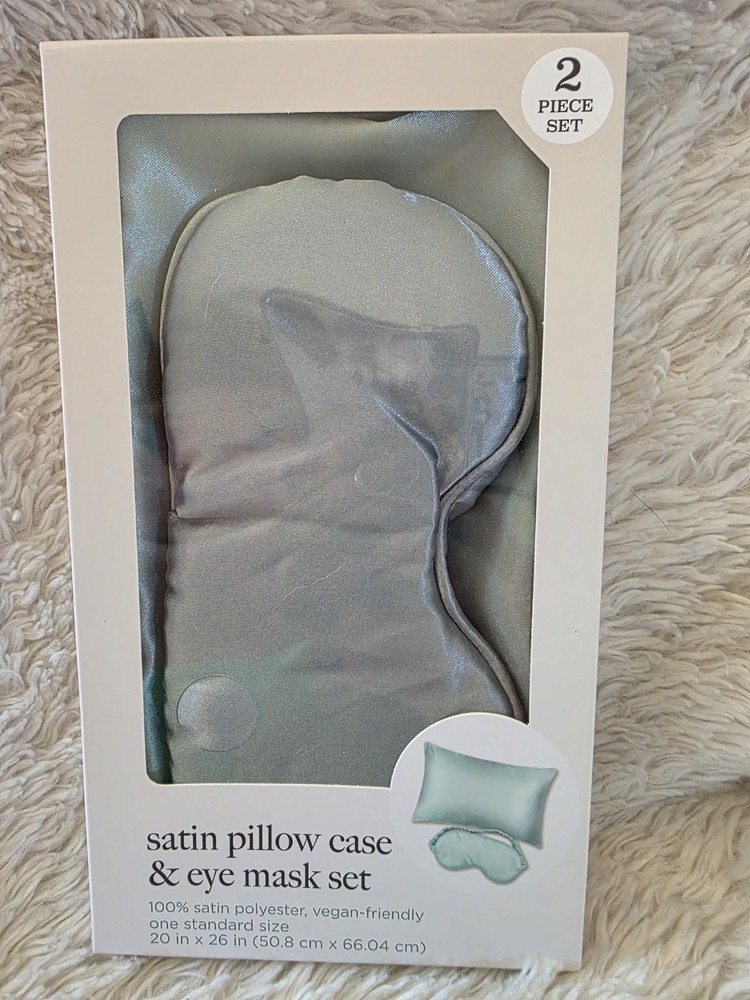 100% Satin Polyester Standard Pillow Case & Eye Mask Set - Sage