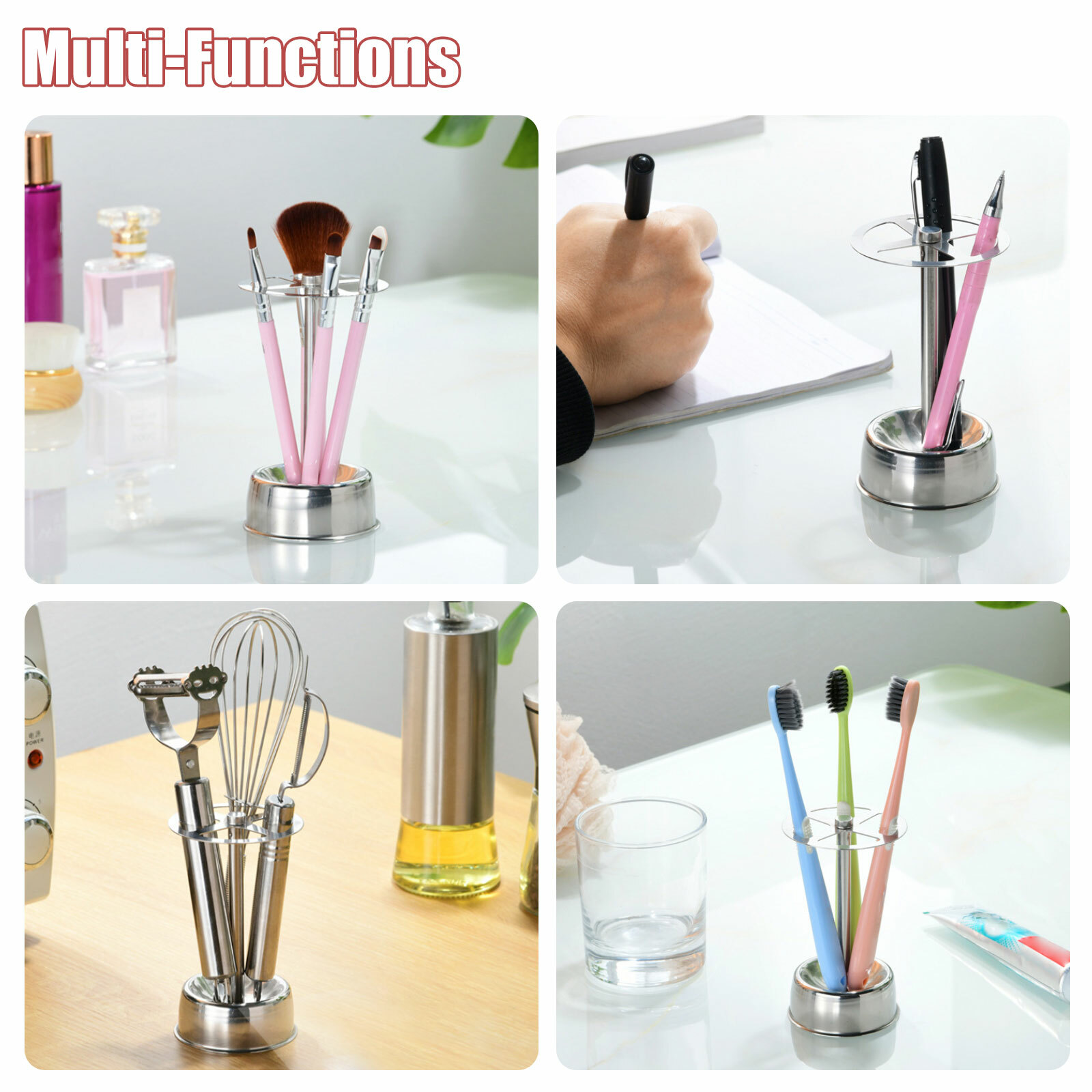Stainless Steel Toothbrush Holder Toothpaste Stand Rack Bathroom Kitchen 4 Slots