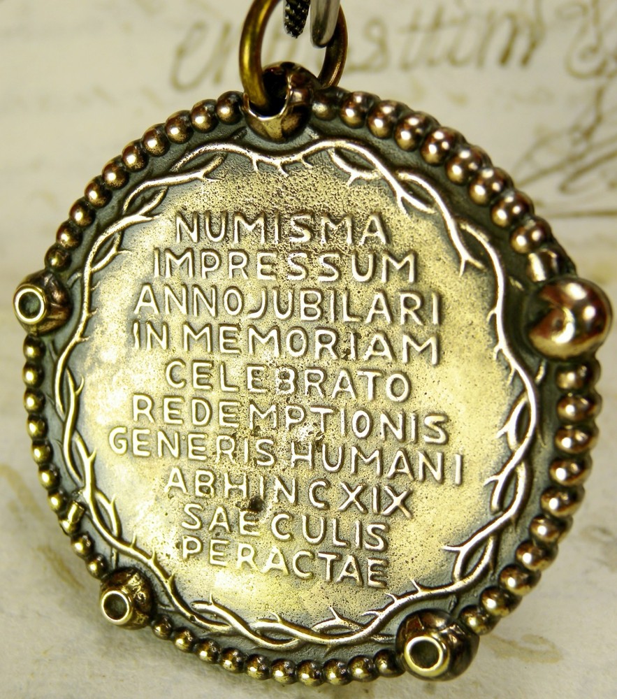 RARE WWII Chaplains Complete Catholic Rosary Fob 1933 Jubilee Year Bronze Medal