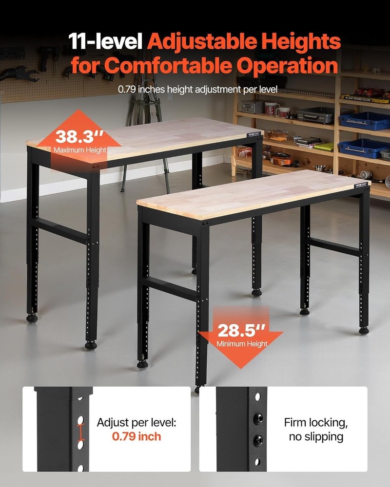 Versatile Adjustable Work Bench - 48 x 20 Inches, 2000 lbs with USB & AC Outlets