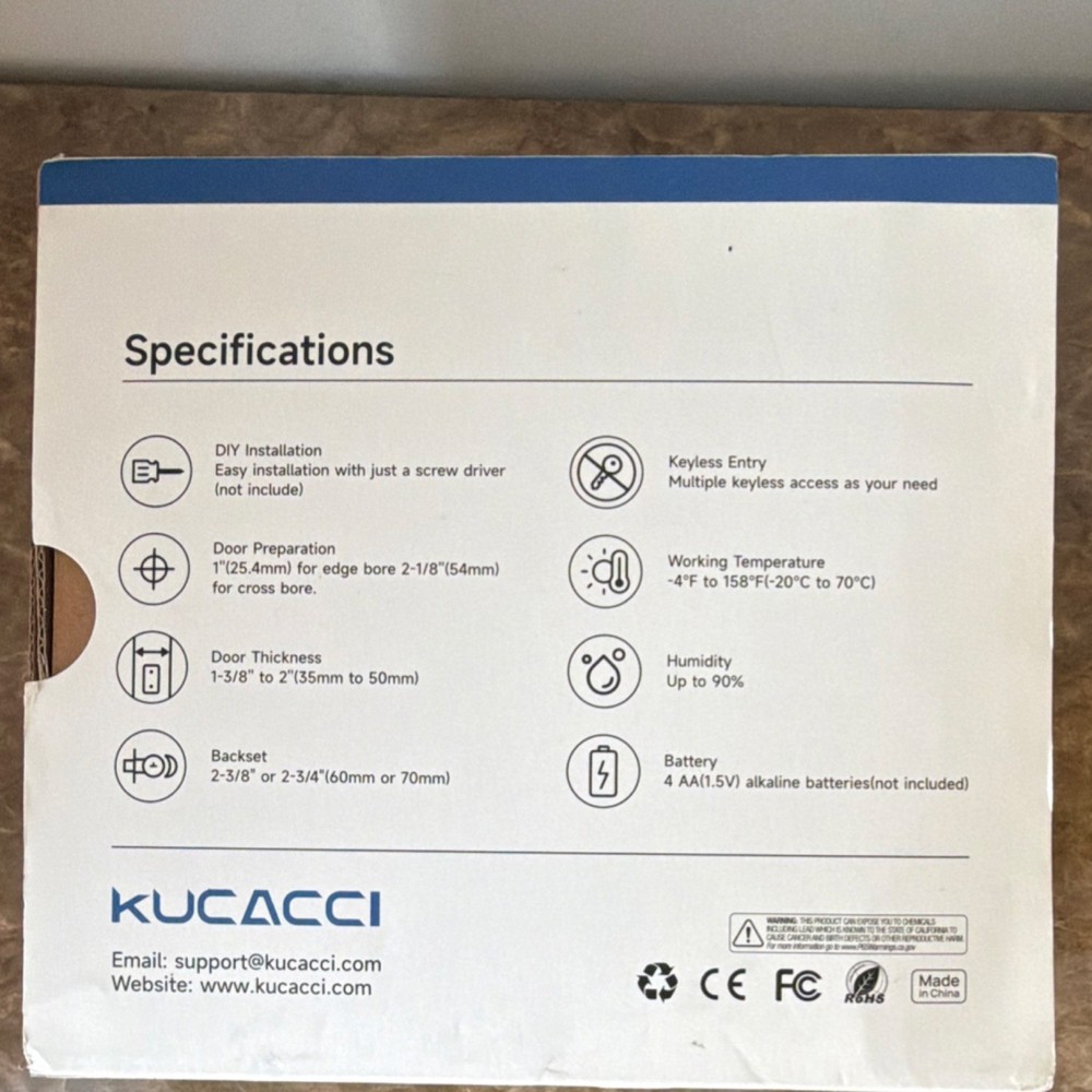 Kucacci Smart Lock Keyless Entry Black Home Security System Uses 4 AA Batteries