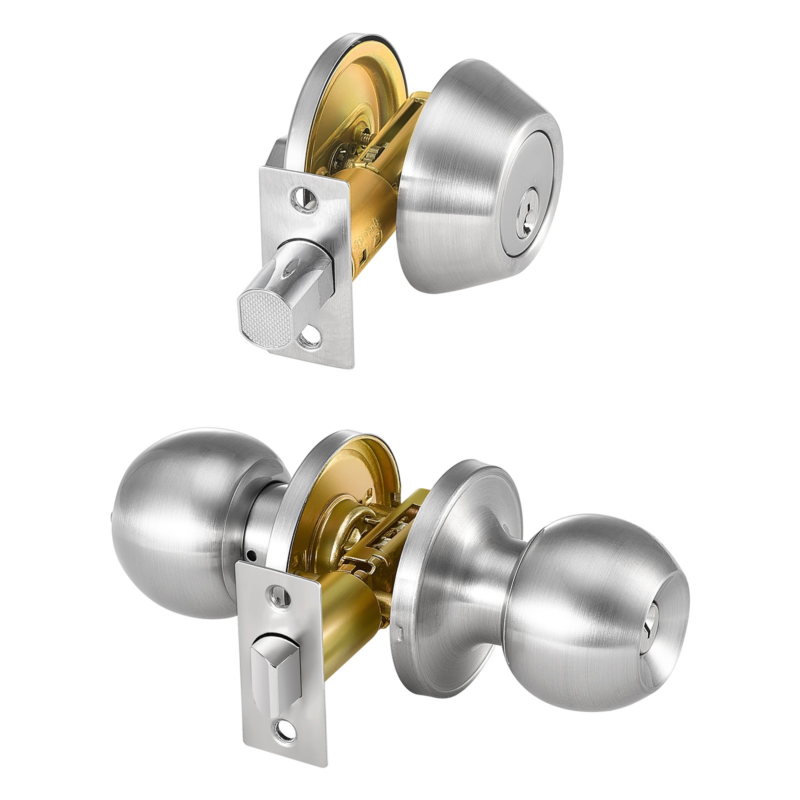 Uimoso Entry Door Knob and Deadbolt Set Satin Nickel Single Cylinder Deadbolt