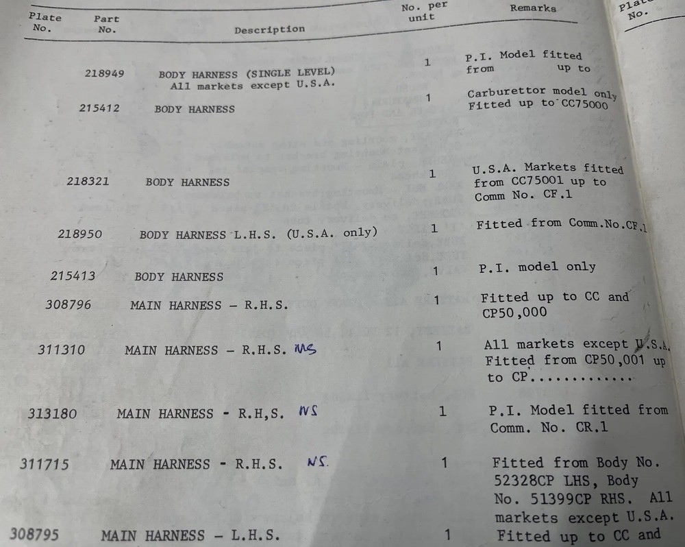 TRIUMPH 218950 TR6 USA CF MODELS BODY HARNESS