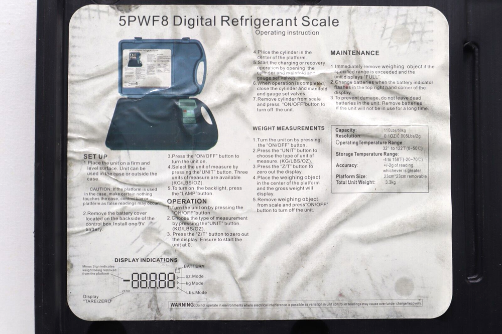 AllTrak Digital Refrigerant Scale Model 5PWF8, Electronic, 110Lb
