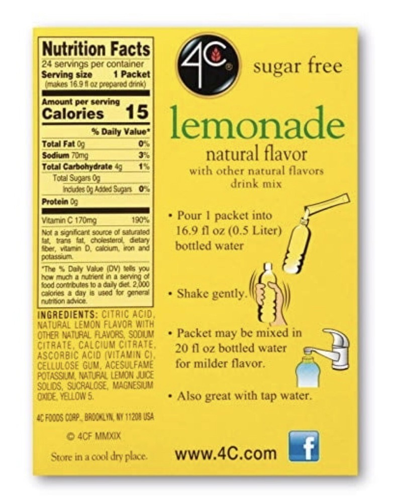 4C Lemonade drink mix. 24 packets
