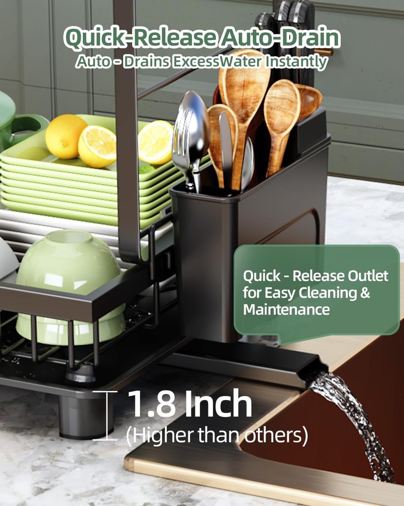 Dish Drying Rack 2 Tier Space-Saving Dish Rack Multifunctional Dish Drainer