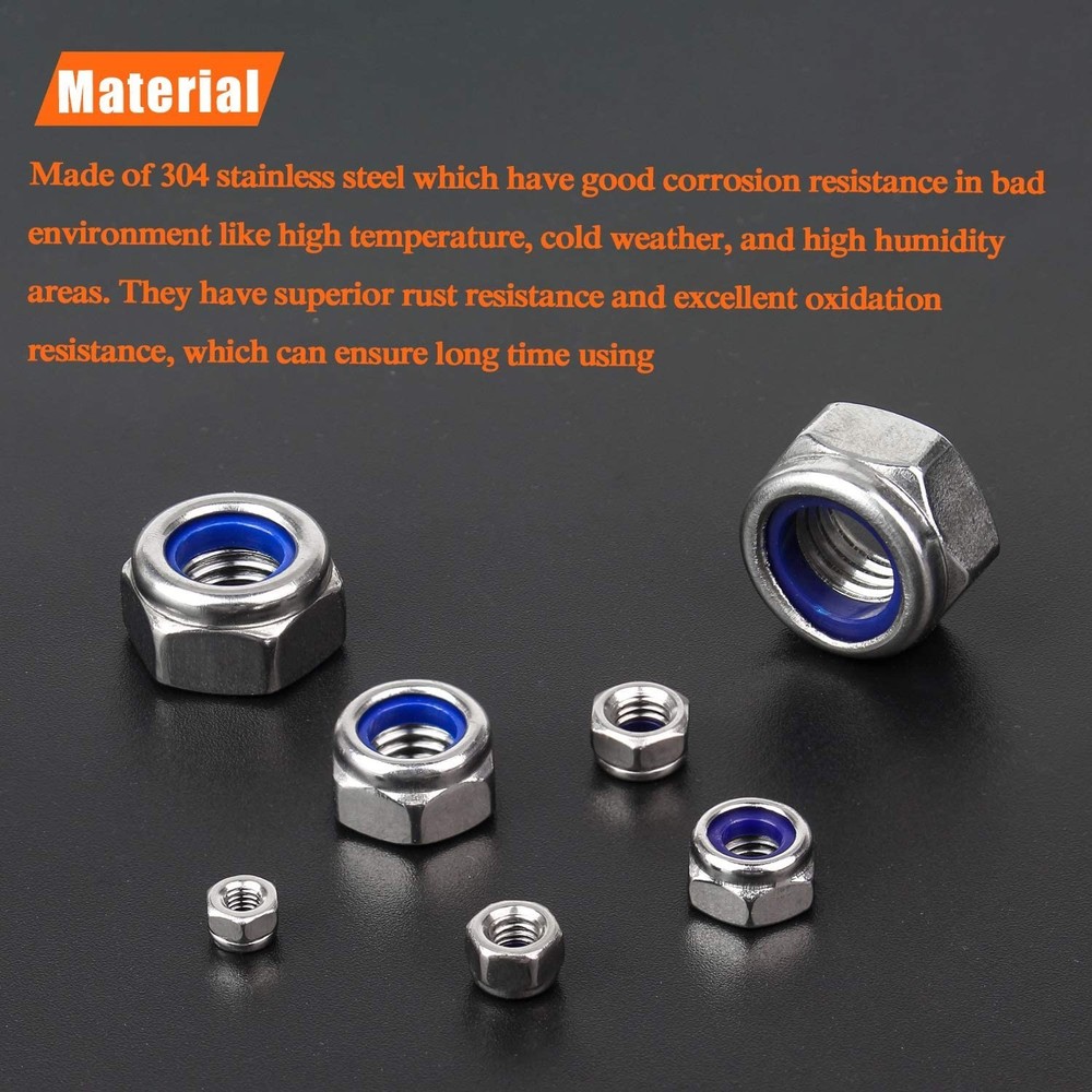 Versatile 210-Piece Nylon Insert Lock Nuts Set – 304 Stainless Steel Quality