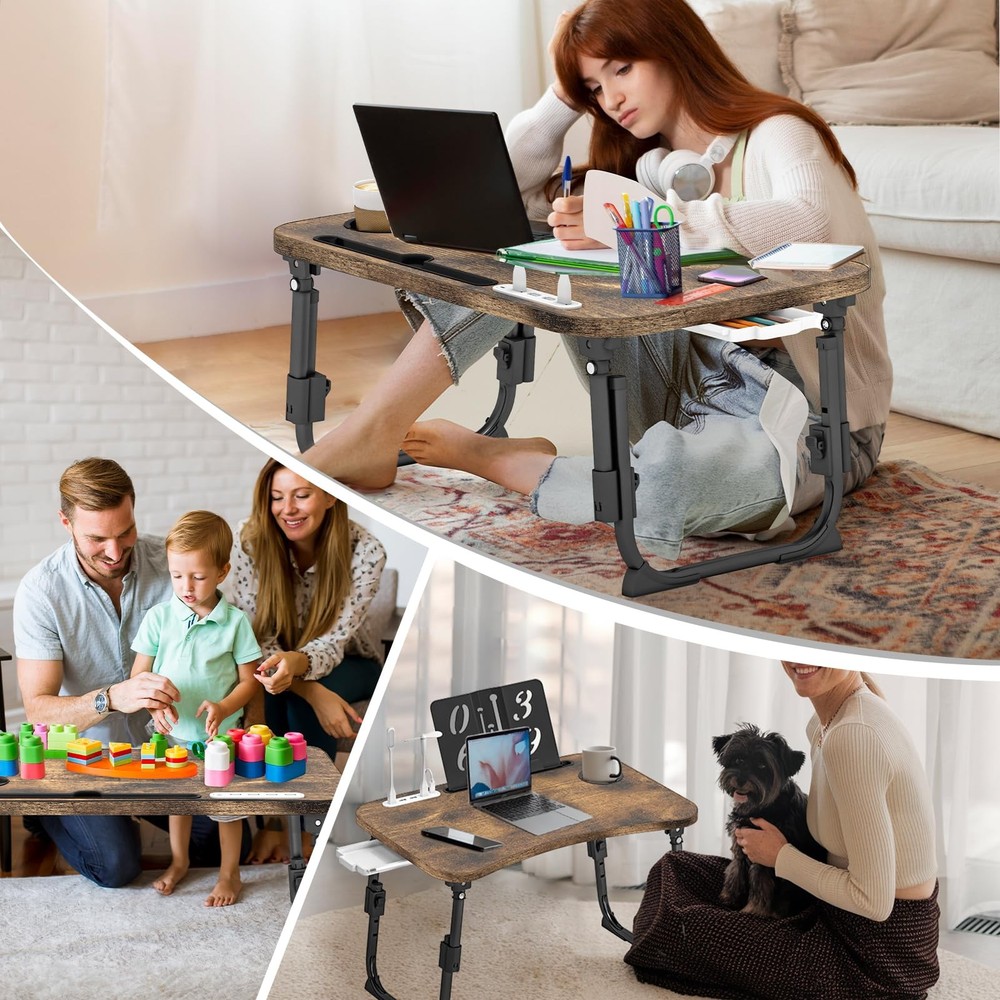 Lap Desk for Bed Adjustable Height, Foldable Bed Table with Storage Drawer, T...