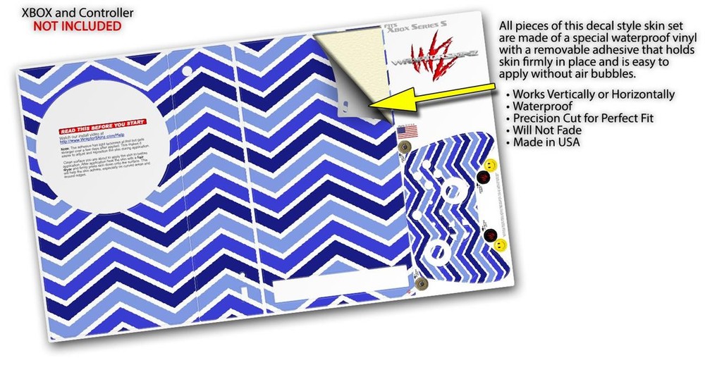 Skin Wrap for XBOX Series S Console Controller Zig Zag Blues
