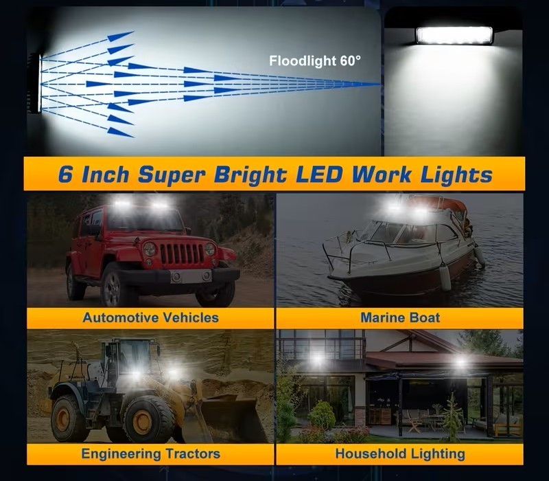 2 x 15cm Rectangular LED Light Bar / Work Lights - Motorcycle, Car or Off Road