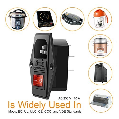 3 Pack Red Button AC 250V 10A IEC 320 C14 Panel Mount Plug Adapter Power