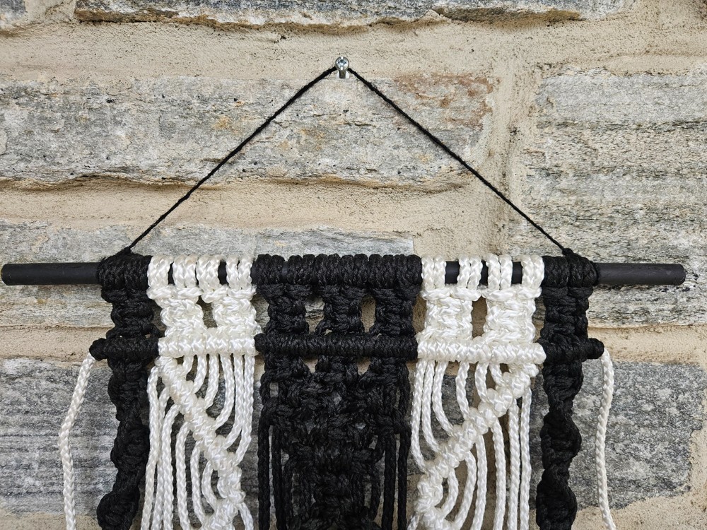 Macrame Wall Hanging 13"x 42" BOHO Style Macrame Wall Decor Black White