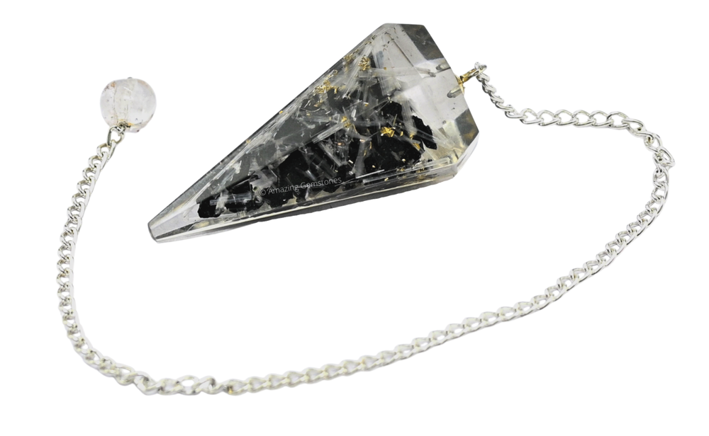Black Tourmaline Selenite Orgone Pendulum