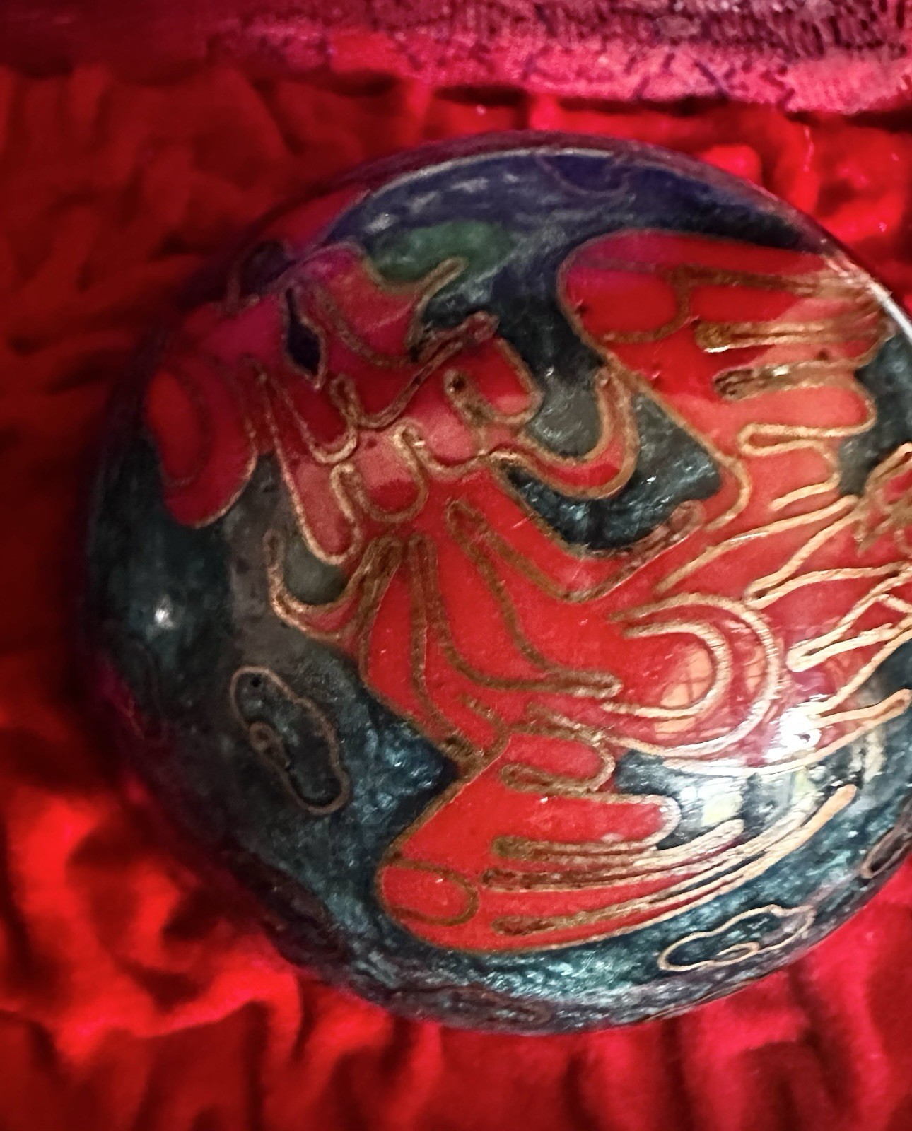 Vintage Chinese Dragon 2" Cloisonne Chime Boading Balls Health