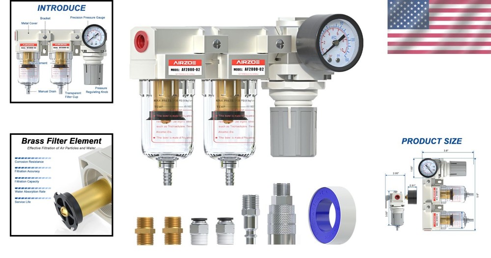Versatile 1/4" NPT Air Filtration System with Brass Element & Installation Kit