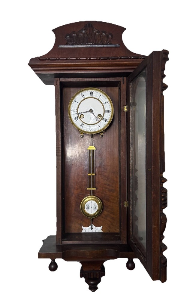 Antique Junghans Vienna Regulator Wall Clock wit Key And Pendulum Fully Serviced