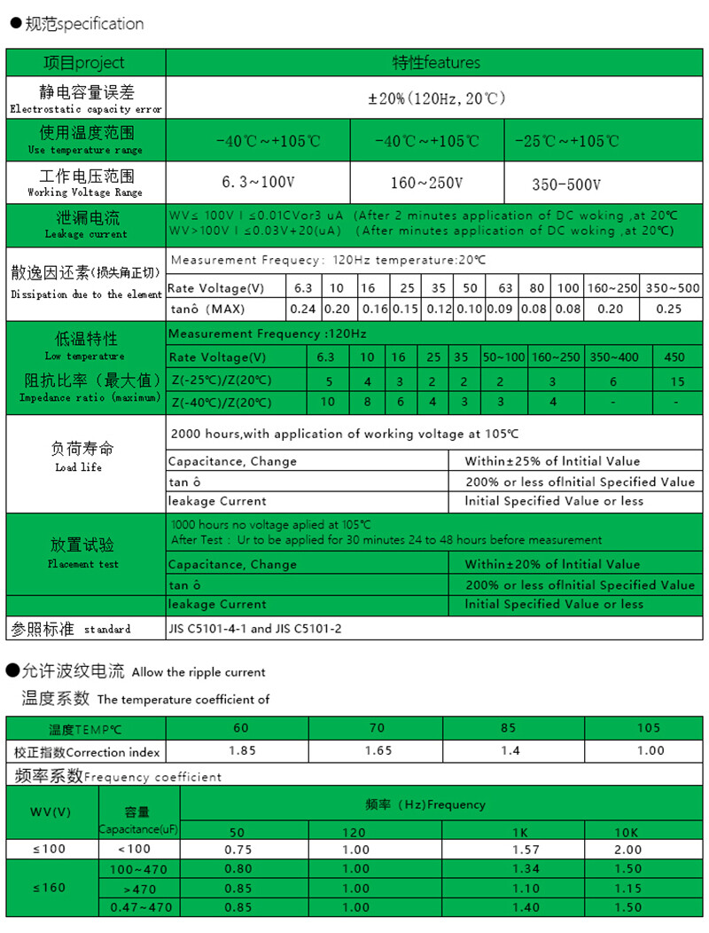 6.3V to 450V High Frequency LOW ESR Radial Electrolytic Capacitor 1uF to 22000uF
