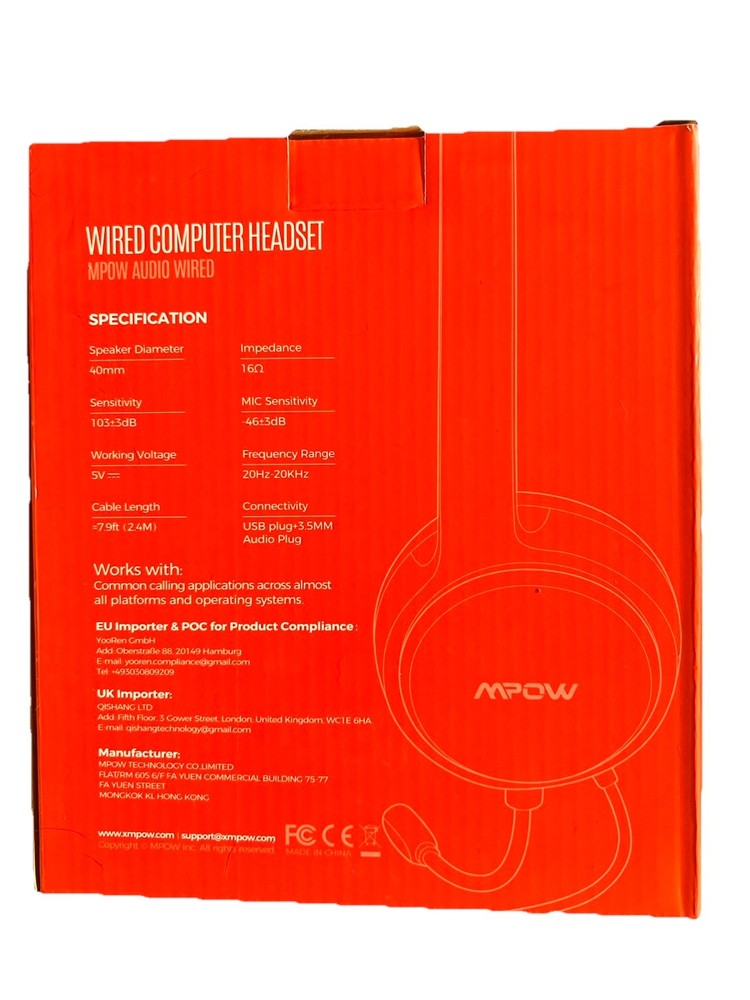 Mpow Wired Computer Headset with Microphone Model PA071A